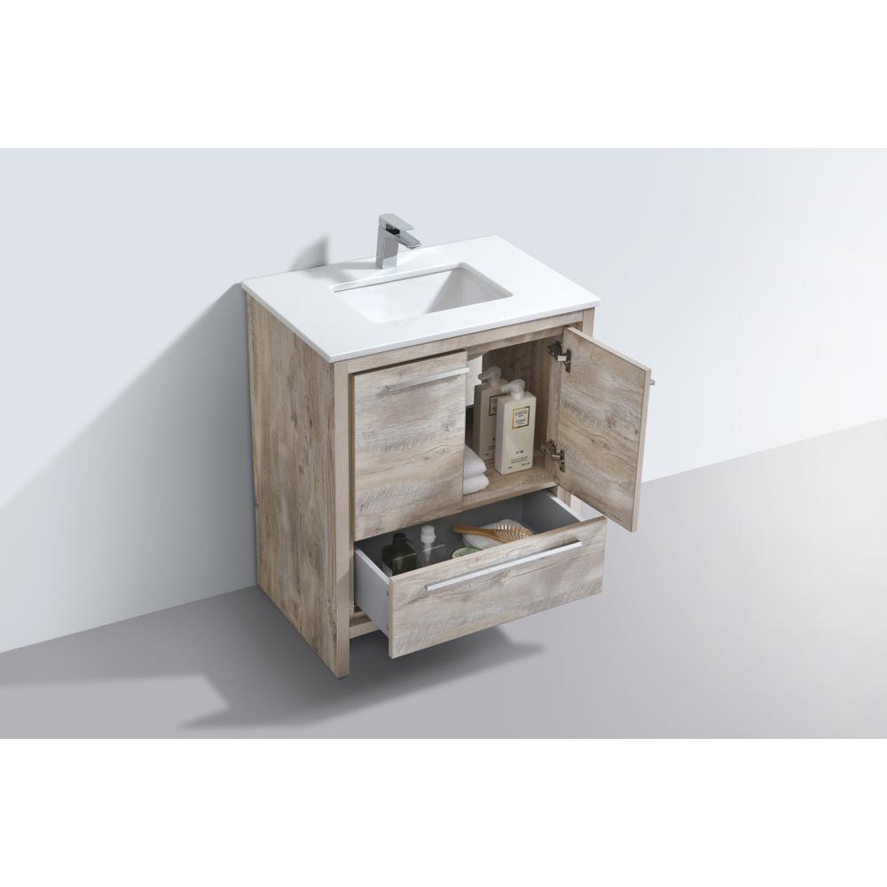 30″ Nature  Wood Modern Bathroom Vanity with White Quartz Counter-Top