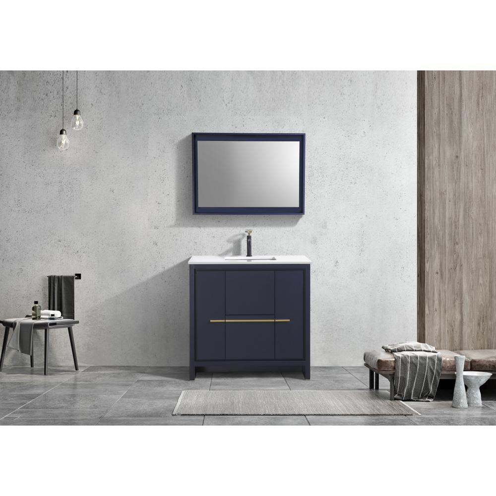 KubeBath Dolce 36″ Blue  Modern Bathroom Vanity with White Quartz Counter-Top