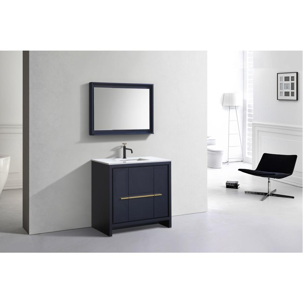 KubeBath Dolce 36″ Blue  Modern Bathroom Vanity with White Quartz Counter-Top