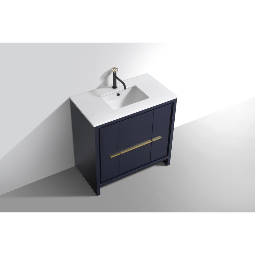 KubeBath Dolce 36″ Blue  Modern Bathroom Vanity with White Quartz Counter-Top