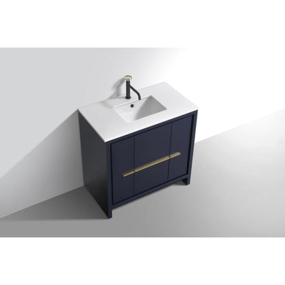 KubeBath Dolce 36″ Blue  Modern Bathroom Vanity with White Quartz Counter-Top