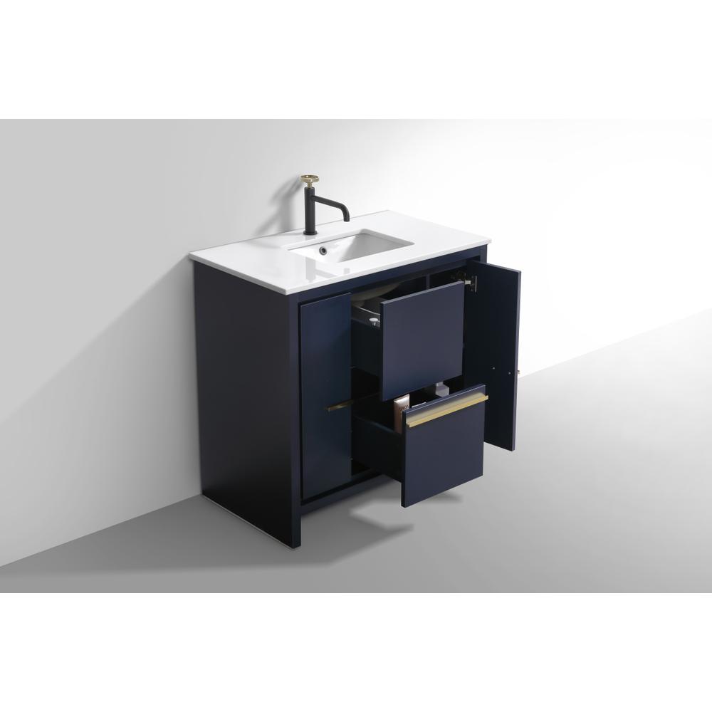 KubeBath Dolce 36″ Blue  Modern Bathroom Vanity with White Quartz Counter-Top