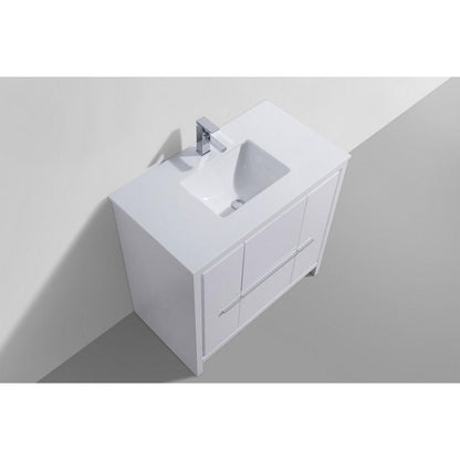 36″ High Gloss White Modern Bathroom Vanity with White Quartz Counter-Top