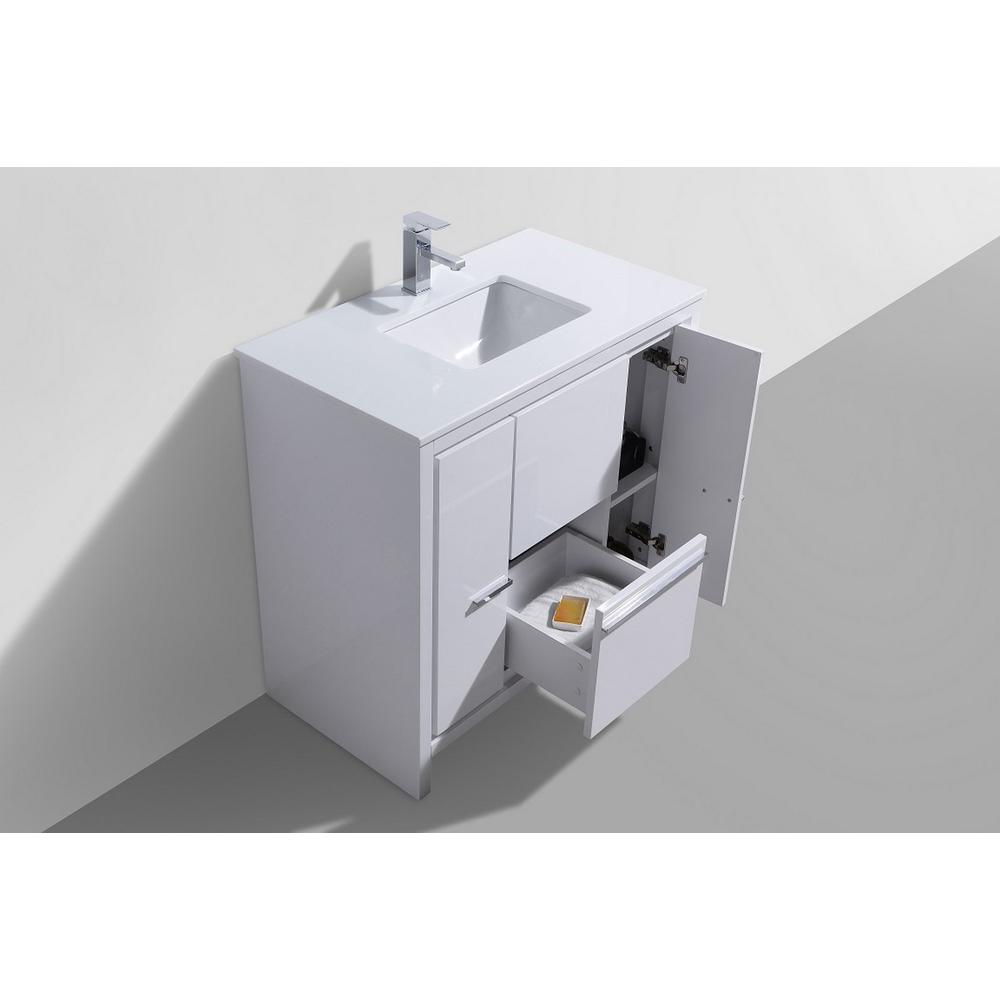 36″ High Gloss White Modern Bathroom Vanity with White Quartz Counter-Top