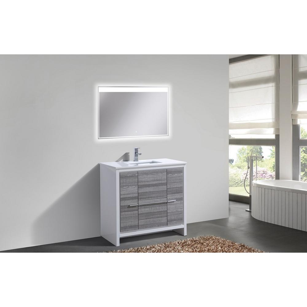 36″ Ash Gray Modern Bathroom Vanity with White Quartz Counter-Top