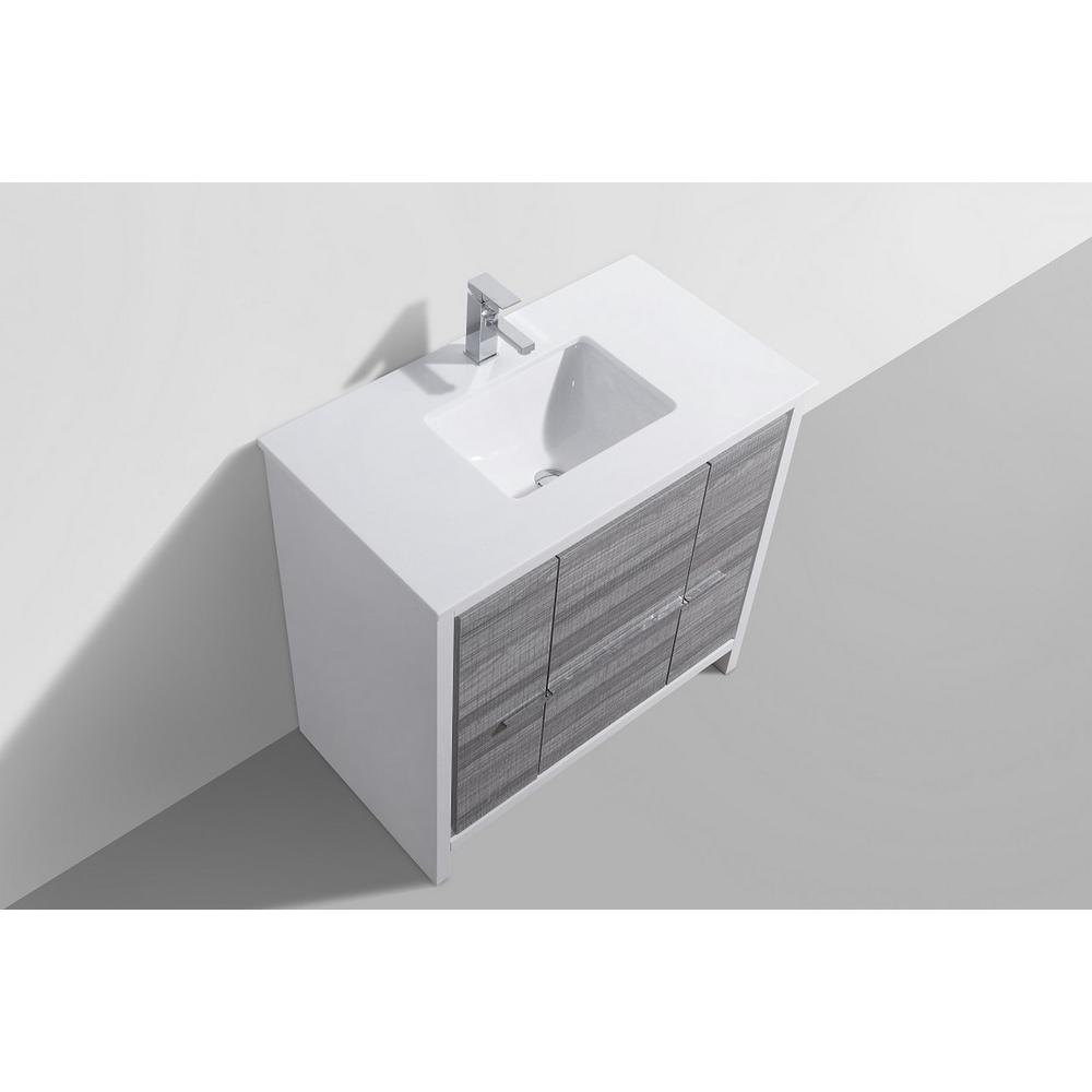 36″ Ash Gray Modern Bathroom Vanity with White Quartz Counter-Top