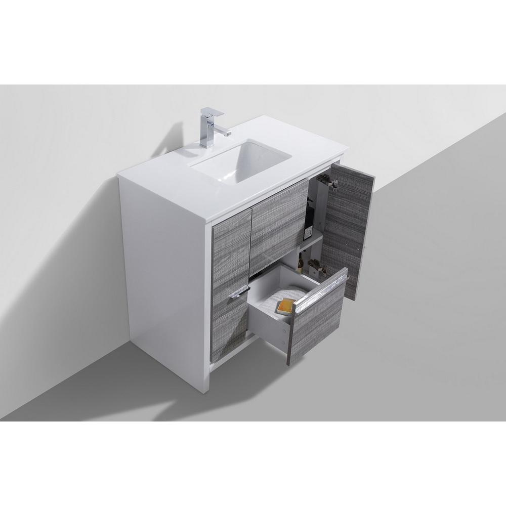 36″ Ash Gray Modern Bathroom Vanity with White Quartz Counter-Top