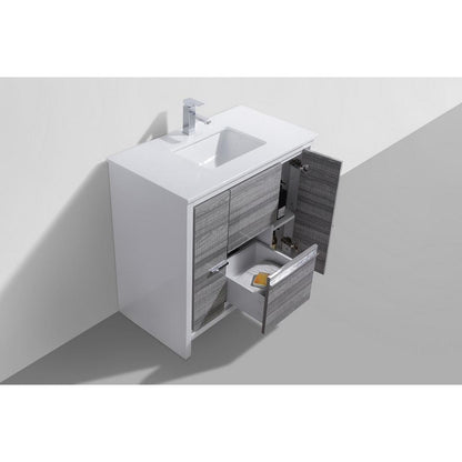 36″ Ash Gray Modern Bathroom Vanity with White Quartz Counter-Top