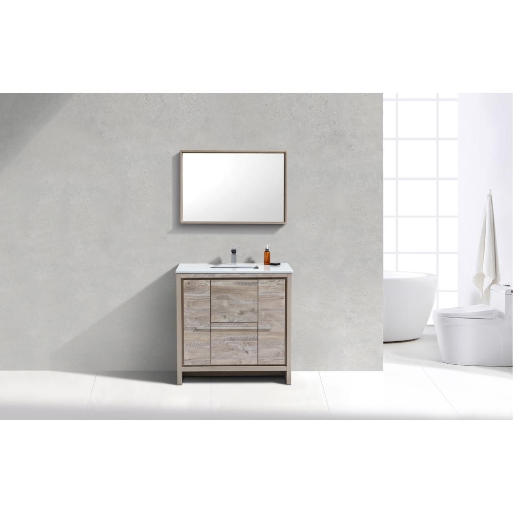 36″ Nature Wood  Modern Bathroom Vanity with White Quartz Counter-Top