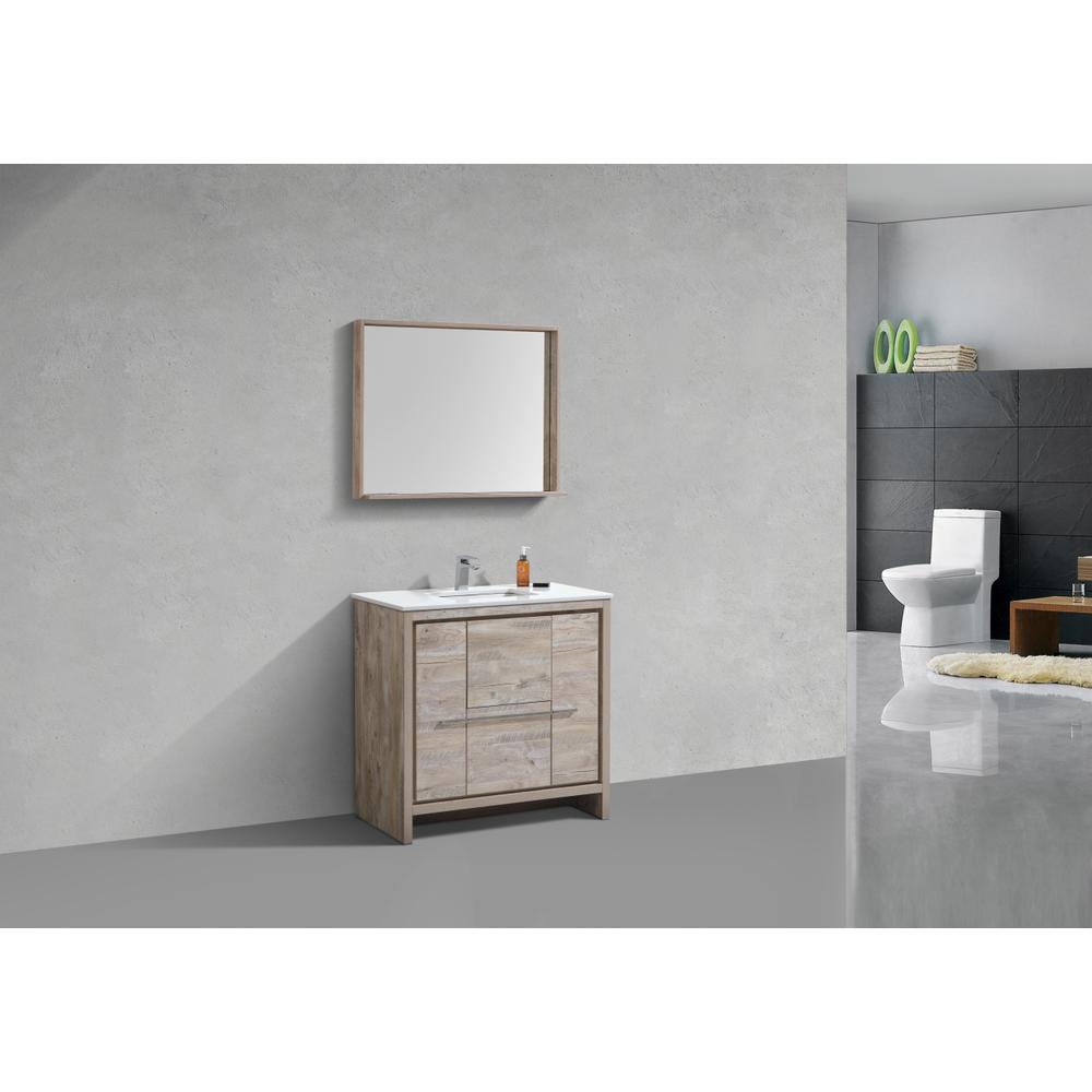 36″ Nature Wood  Modern Bathroom Vanity with White Quartz Counter-Top