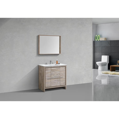 36″ Nature Wood  Modern Bathroom Vanity with White Quartz Counter-Top