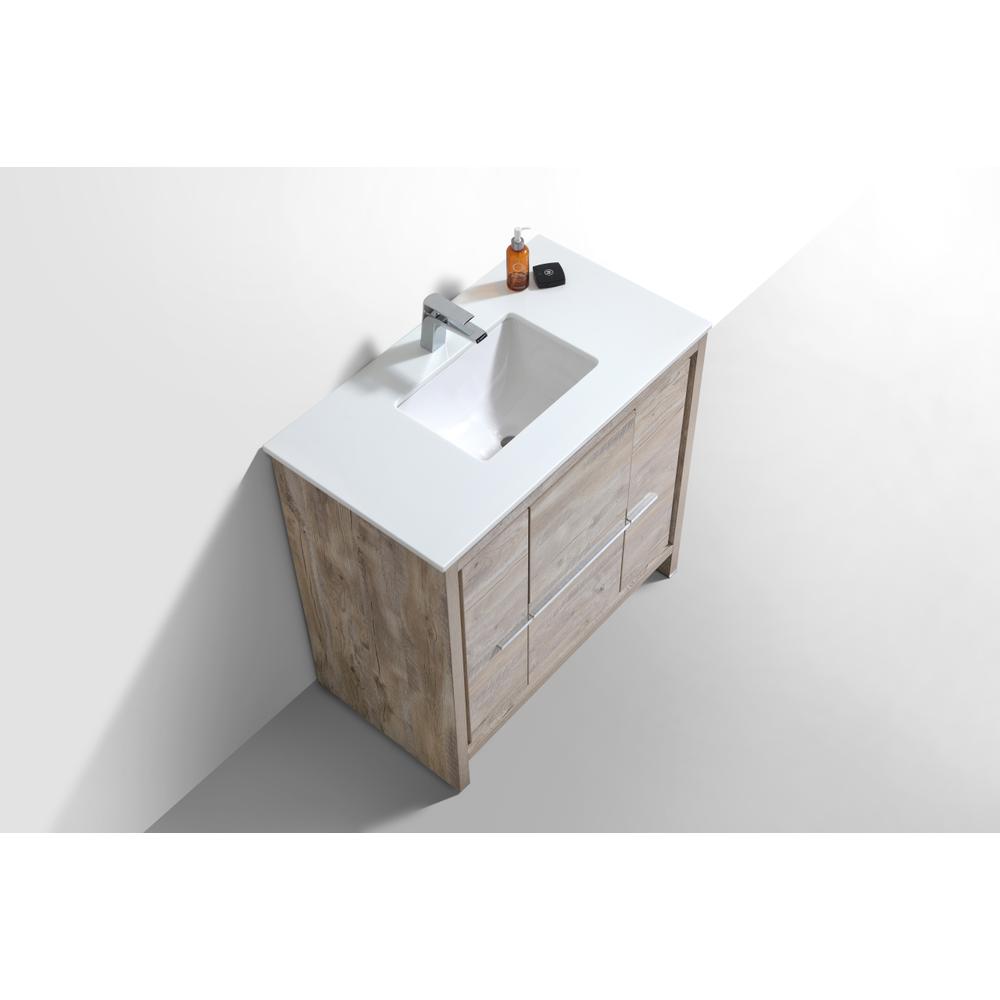 36″ Nature Wood  Modern Bathroom Vanity with White Quartz Counter-Top