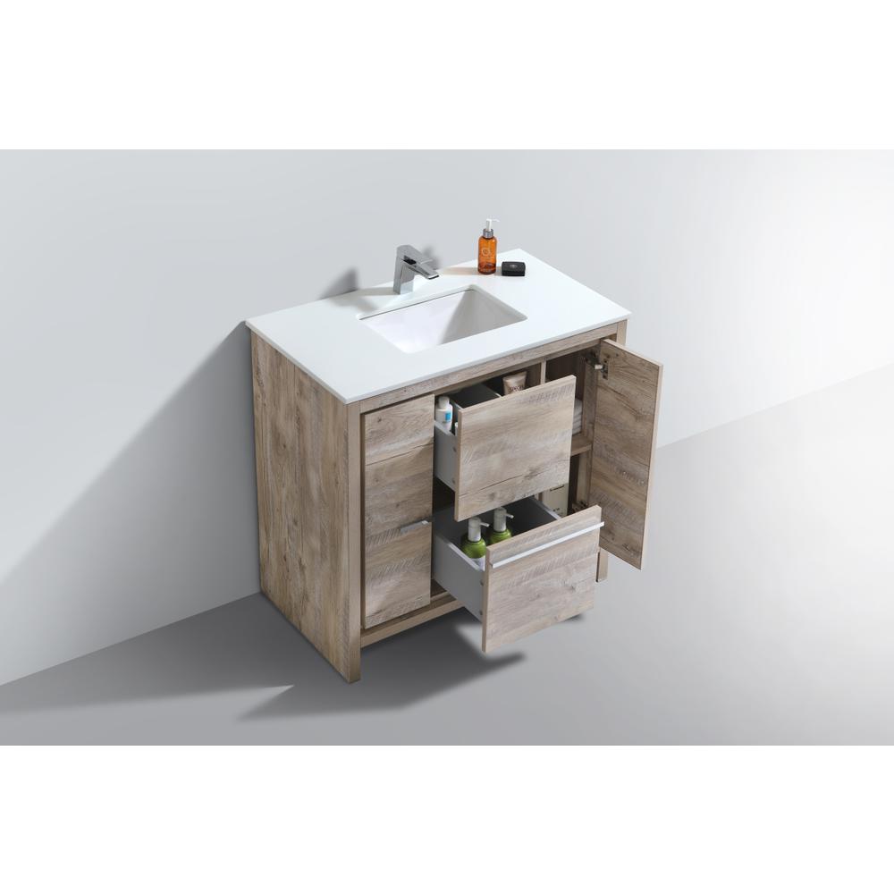 36″ Nature Wood  Modern Bathroom Vanity with White Quartz Counter-Top