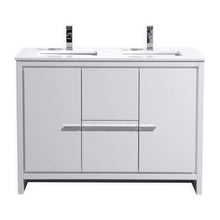 48″ Double Sink High Gloss White Modern Bathroom Vanity with White Quartz