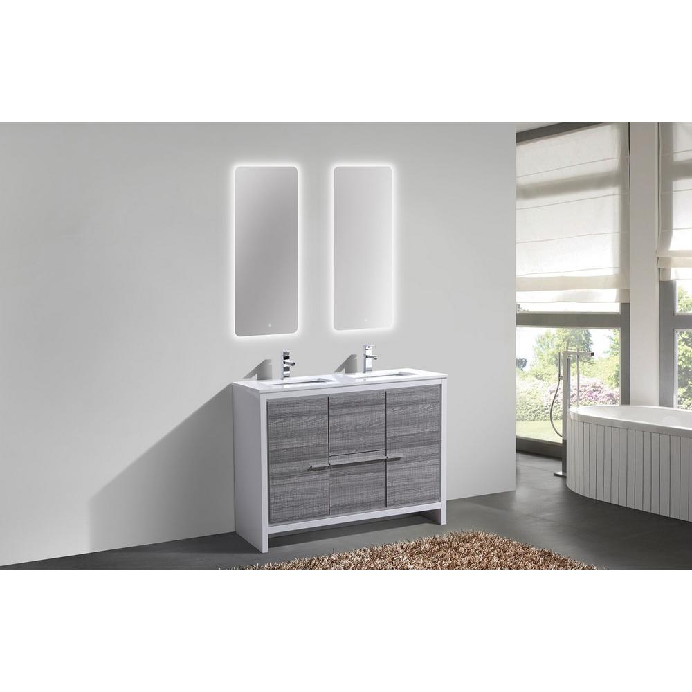 48″ Double Sink Ash Gray Modern Bathroom Vanity with White Quartz Counter-Top