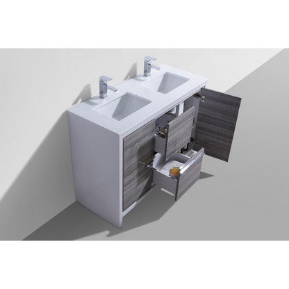 48″ Double Sink Ash Gray Modern Bathroom Vanity with White Quartz Counter-Top