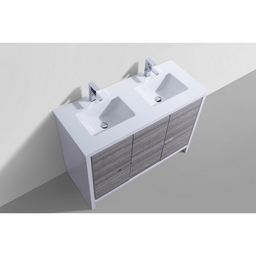 48″ Double Sink Ash Gray Modern Bathroom Vanity with White Quartz Counter-Top