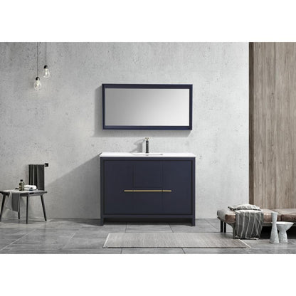 KubeBath Dolce 48″ Blue  Modern Bathroom Vanity with White Quartz Counter-Top