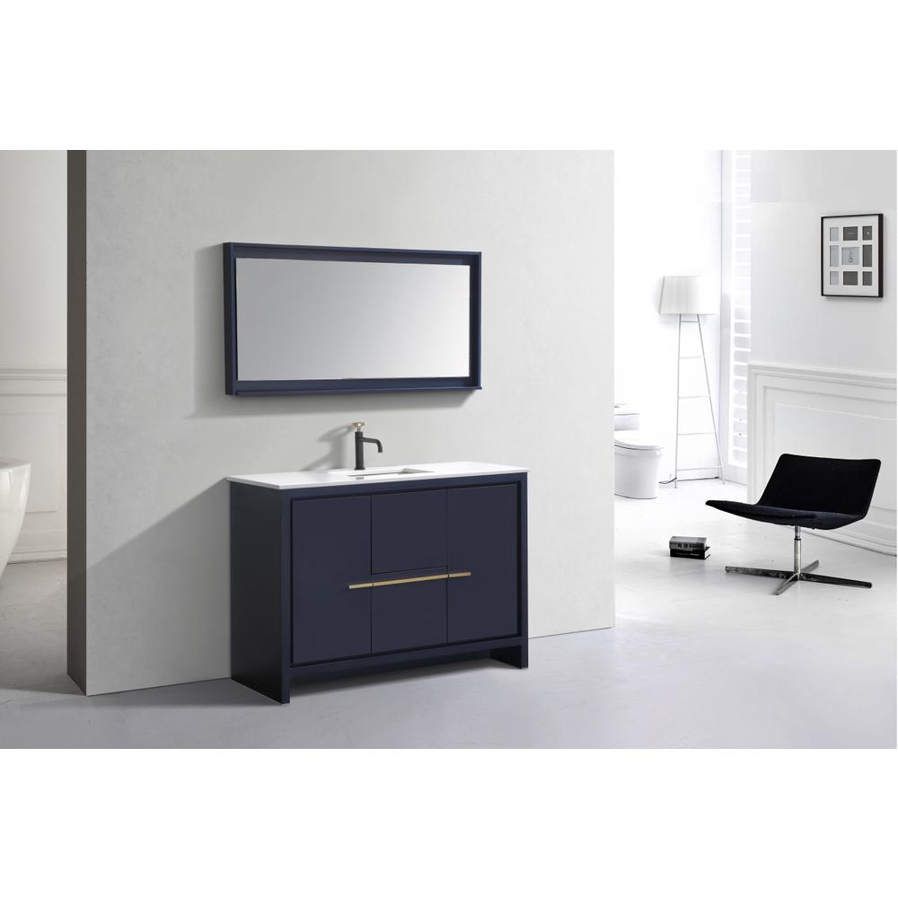 KubeBath Dolce 48″ Blue  Modern Bathroom Vanity with White Quartz Counter-Top