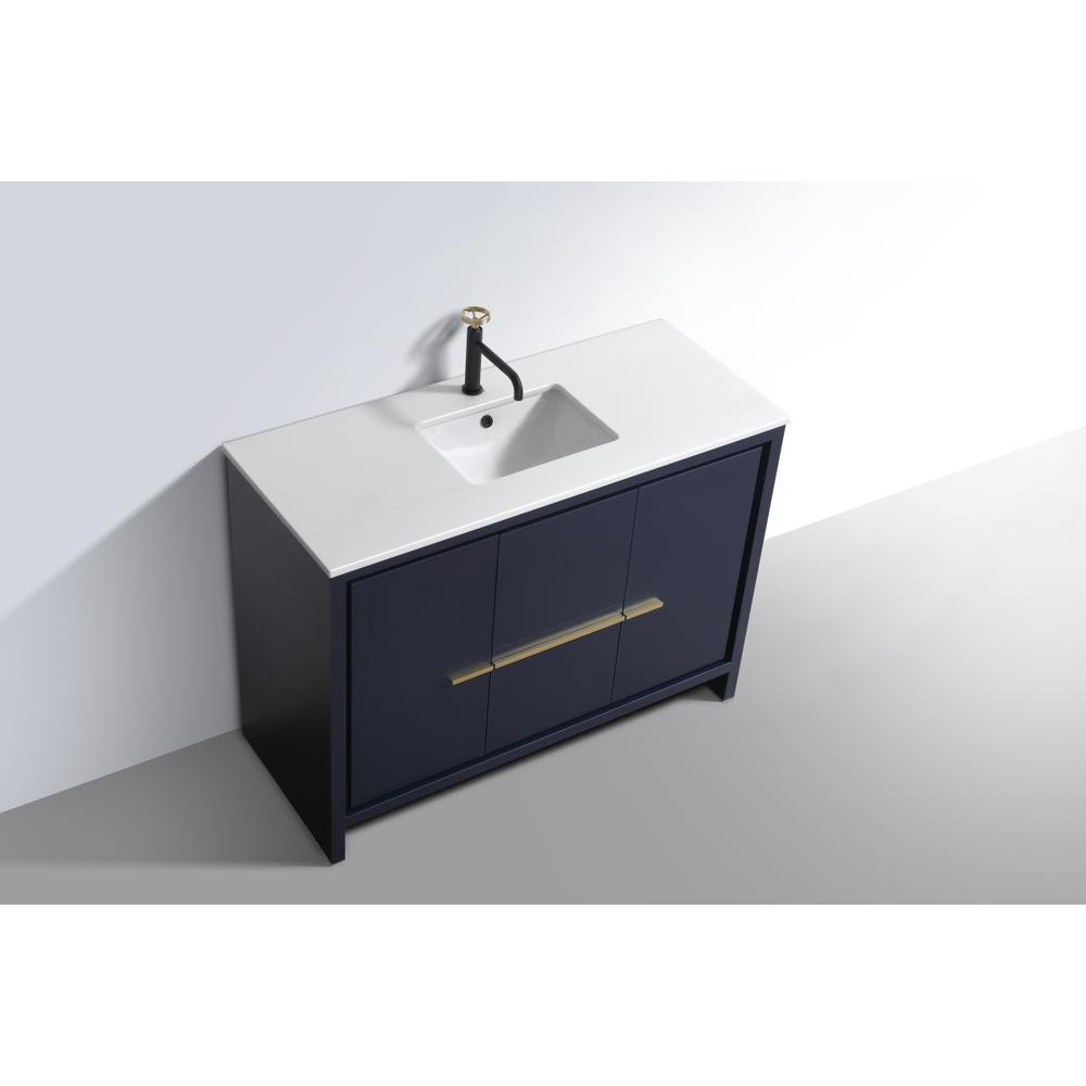 KubeBath Dolce 48″ Blue  Modern Bathroom Vanity with White Quartz Counter-Top