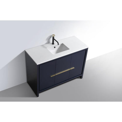 KubeBath Dolce 48″ Blue  Modern Bathroom Vanity with White Quartz Counter-Top