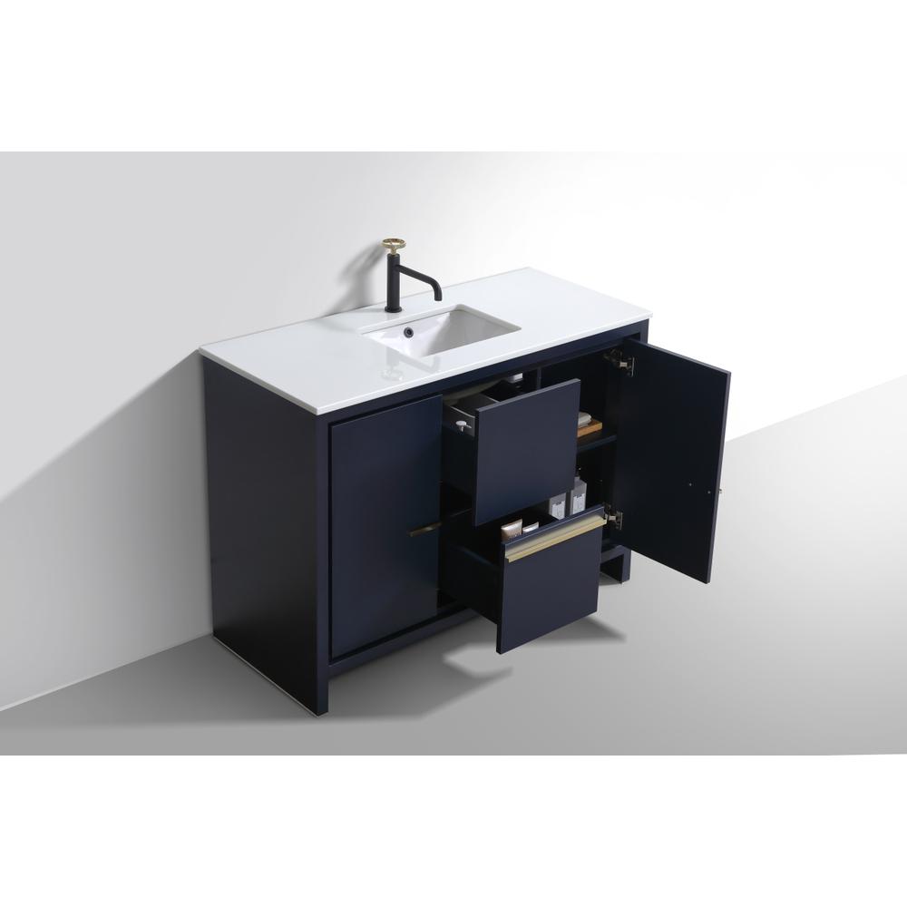 KubeBath Dolce 48″ Blue  Modern Bathroom Vanity with White Quartz Counter-Top