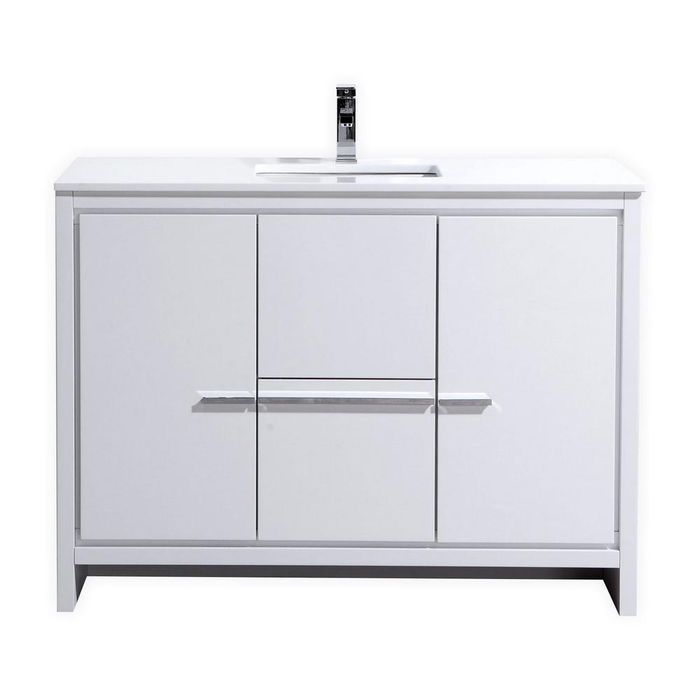 48″ High Gloss White Modern Bathroom Vanity with White Quartz Counter-Top