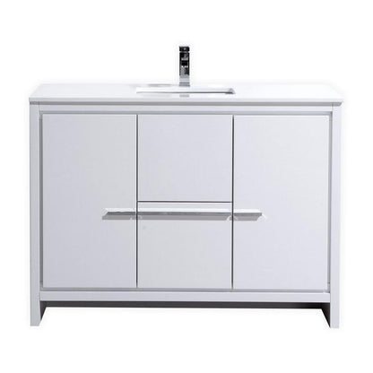 48″ High Gloss White Modern Bathroom Vanity with White Quartz Counter-Top