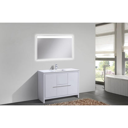 48″ High Gloss White Modern Bathroom Vanity with White Quartz Counter-Top