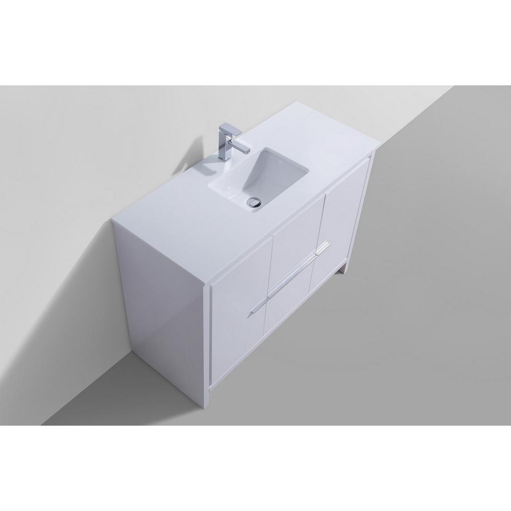 48″ High Gloss White Modern Bathroom Vanity with White Quartz Counter-Top