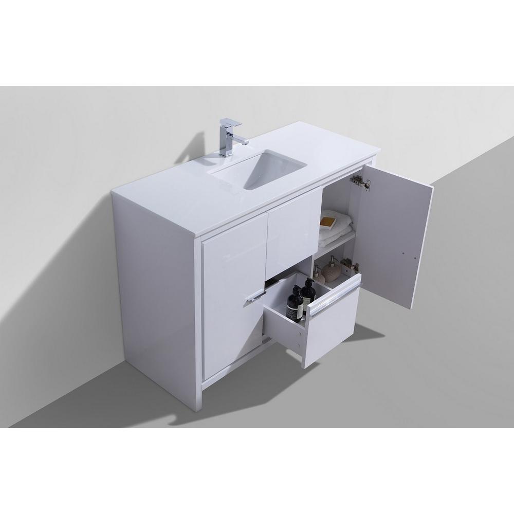 48″ High Gloss White Modern Bathroom Vanity with White Quartz Counter-Top