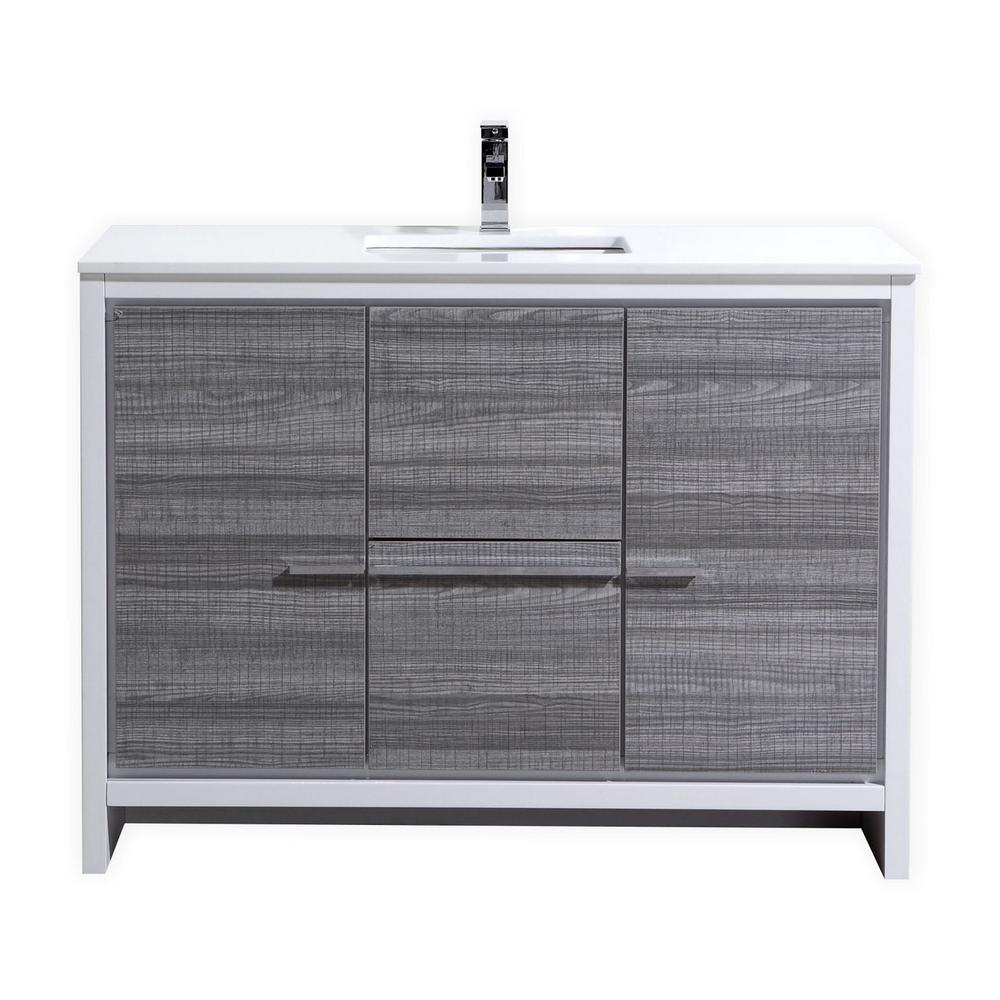 48″ Ash Gray Modern Bathroom Vanity with White Quartz Counter-Top