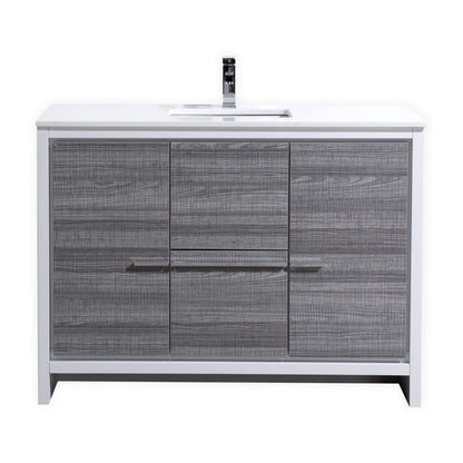 48″ Ash Gray Modern Bathroom Vanity with White Quartz Counter-Top