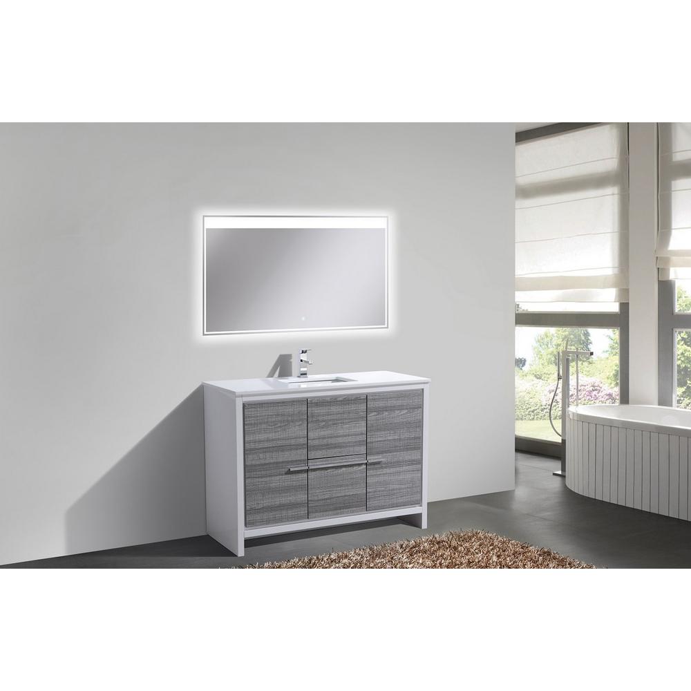 48″ Ash Gray Modern Bathroom Vanity with White Quartz Counter-Top