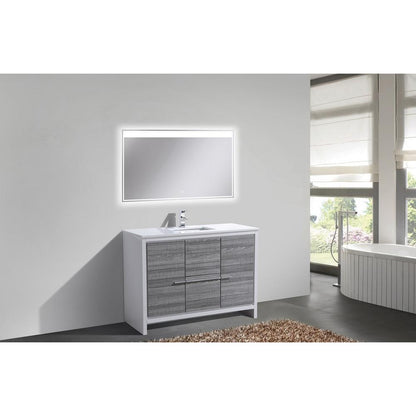 48″ Ash Gray Modern Bathroom Vanity with White Quartz Counter-Top