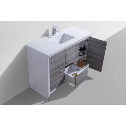 48″ Ash Gray Modern Bathroom Vanity with White Quartz Counter-Top