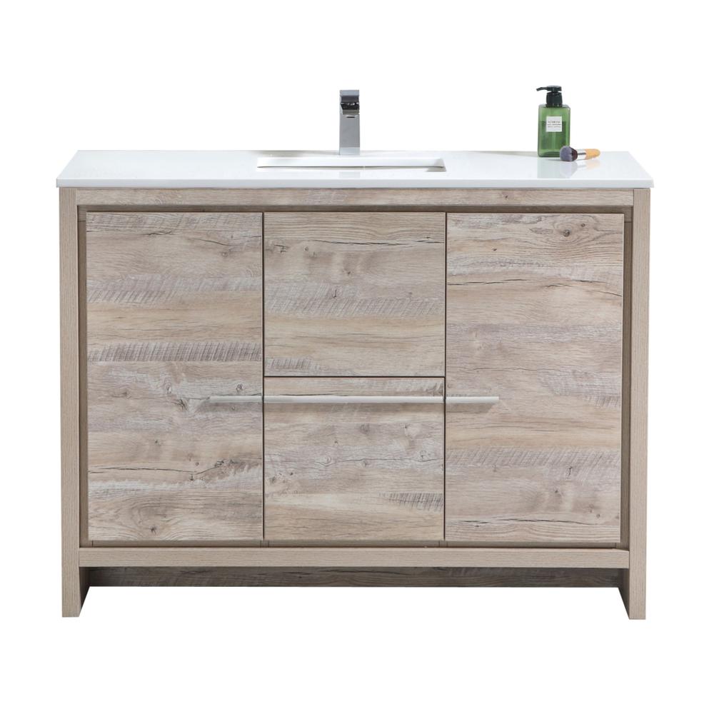 48″ Nature Wood Modern Bathroom Vanity with White Quartz Counter-Top