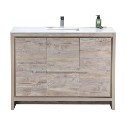 48″ Nature Wood Modern Bathroom Vanity with White Quartz Counter-Top