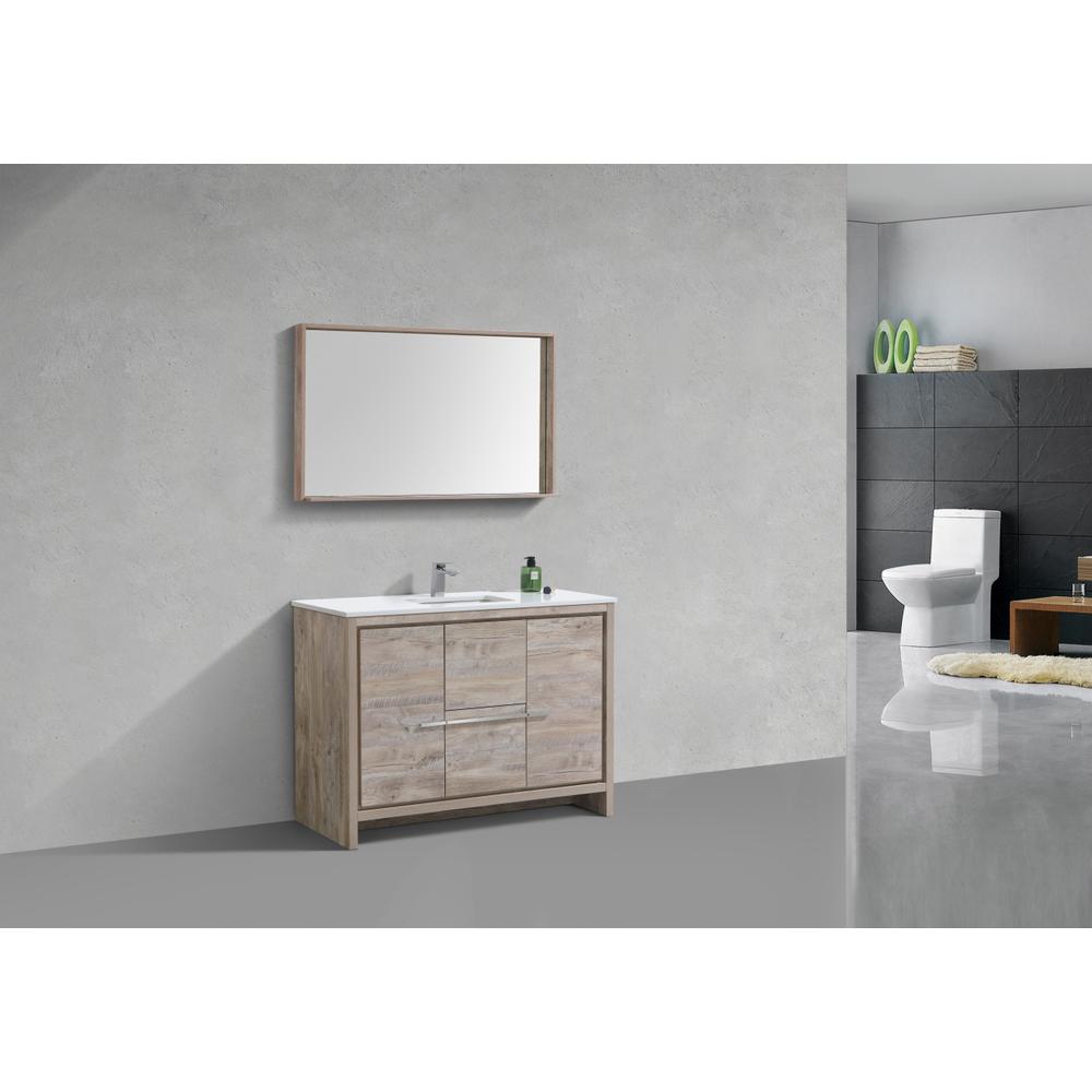 48″ Nature Wood Modern Bathroom Vanity with White Quartz Counter-Top