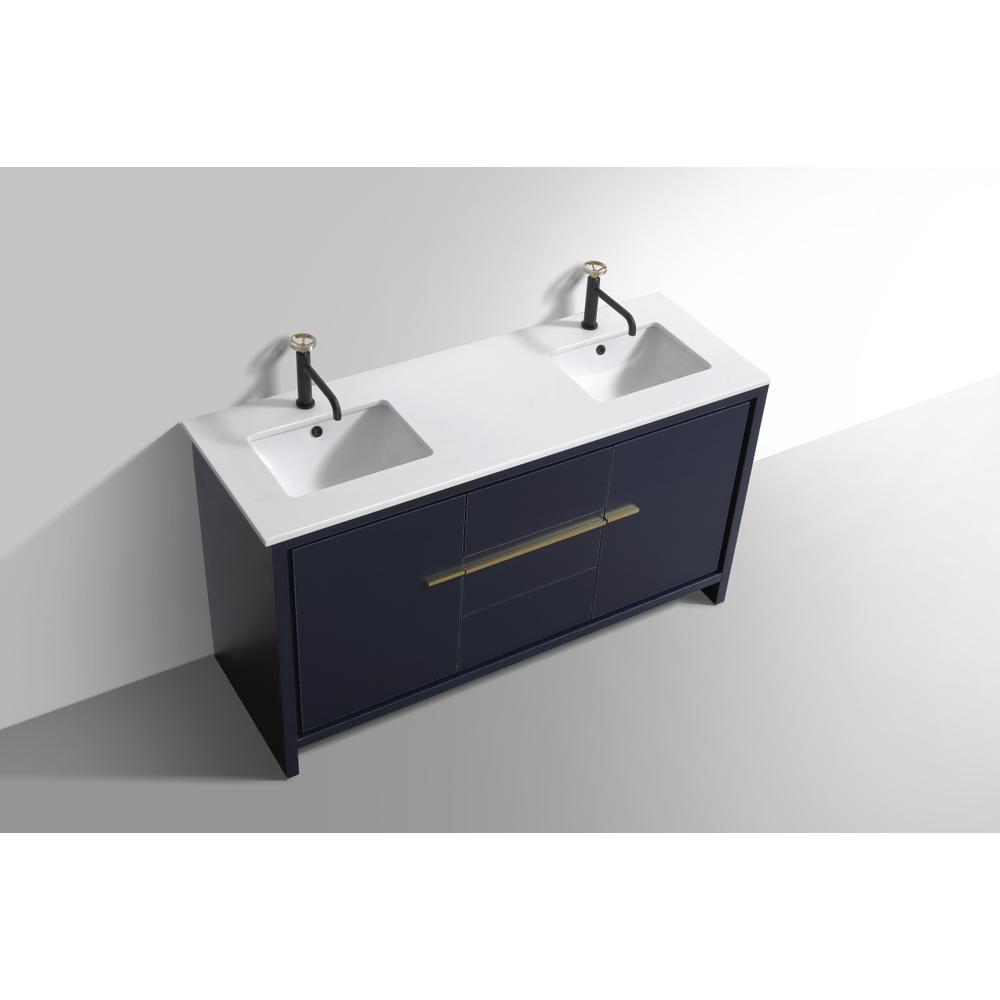60″ Double Sink Blue  Modern Bathroom Vanity with White Quartz Counter-Top