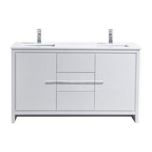 60″ Double Sink High Gloss White Modern Bathroom Vanity with White Quartz