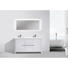 60″ Double Sink High Gloss White Modern Bathroom Vanity with White Quartz