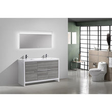60″ Double Sink Ash Gray Modern Bathroom Vanity with White Quartz Counter-Top