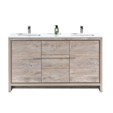 60″ Double Sink Nature Wood Modern Bathroom Vanity with White Quartz