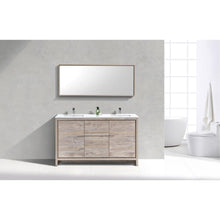 60″ Double Sink Nature Wood Modern Bathroom Vanity with White Quartz