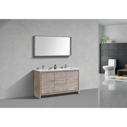 60″ Double Sink Nature Wood Modern Bathroom Vanity with White Quartz