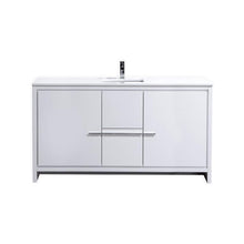 60″ High Gloss White Modern Bathroom Vanity with White Quartz Counter-Top