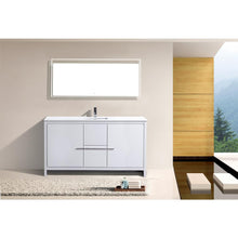60″ High Gloss White Modern Bathroom Vanity with White Quartz Counter-Top