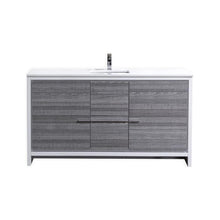 60″ Ash Gray Modern Bathroom Vanity with White Quartz Counter-Top