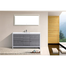 60″ Ash Gray Modern Bathroom Vanity with White Quartz Counter-Top